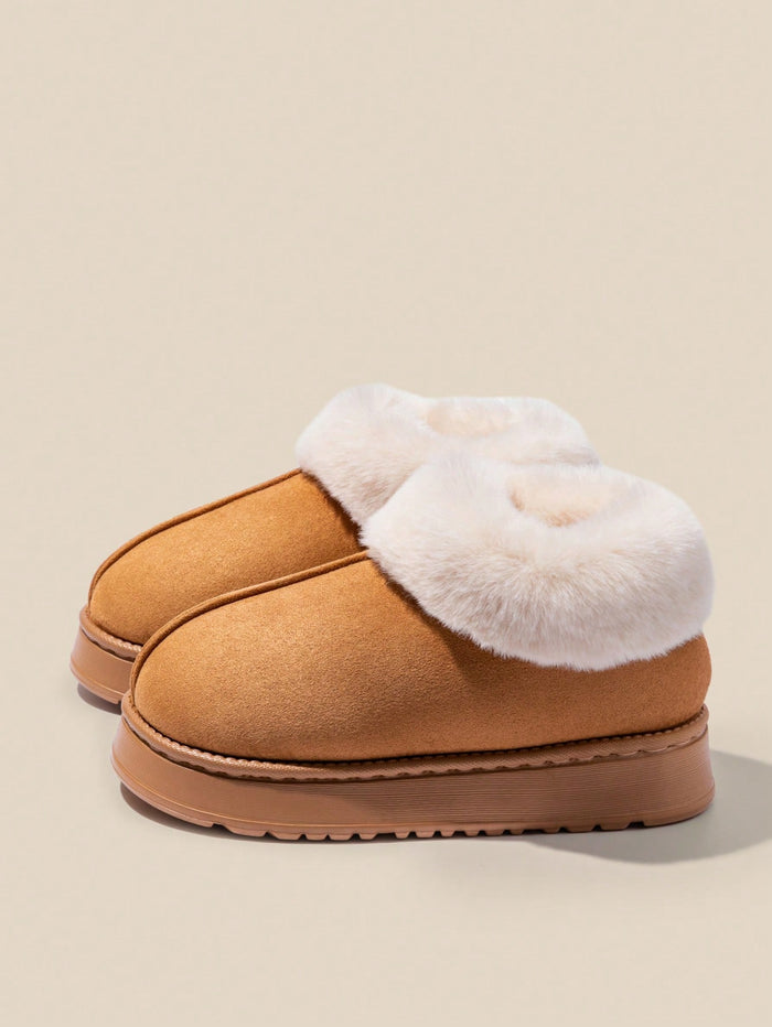 Couple'S Winter Comfort Slippers, Minimalist Solid Color Design, Thick Thermal Lined for Warmth, EVA Thick Sole Snow Boots for Outdoor Use, Suitable for Men as Warm House Shoes