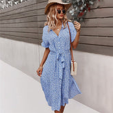 Robe D’Été Femme Avec Liens – Robe Midi Décontractée À Fleurs Et Boutons