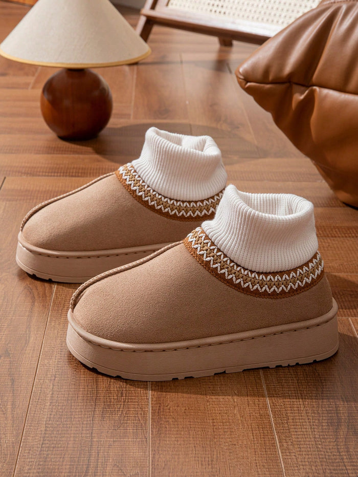 Vintage Knitted Sock Snow Boots for Women, Autumn/Winter Thick Sole Height-Increasing Thermal Lined Warm Outdoor Wear Slouchy Slip-On Slippers