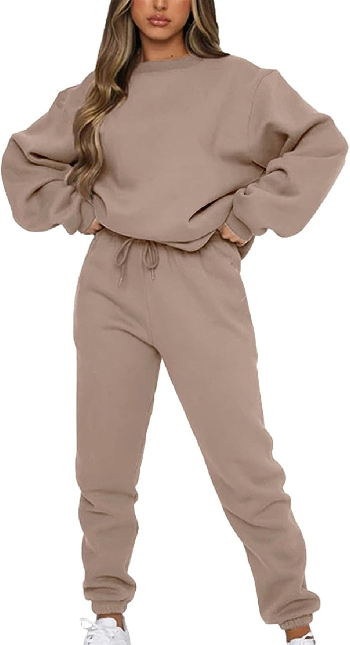 Survêtement Femme Ensemble Doublée De Fourrure Sweat À Pullover Et Pantalon Jogging