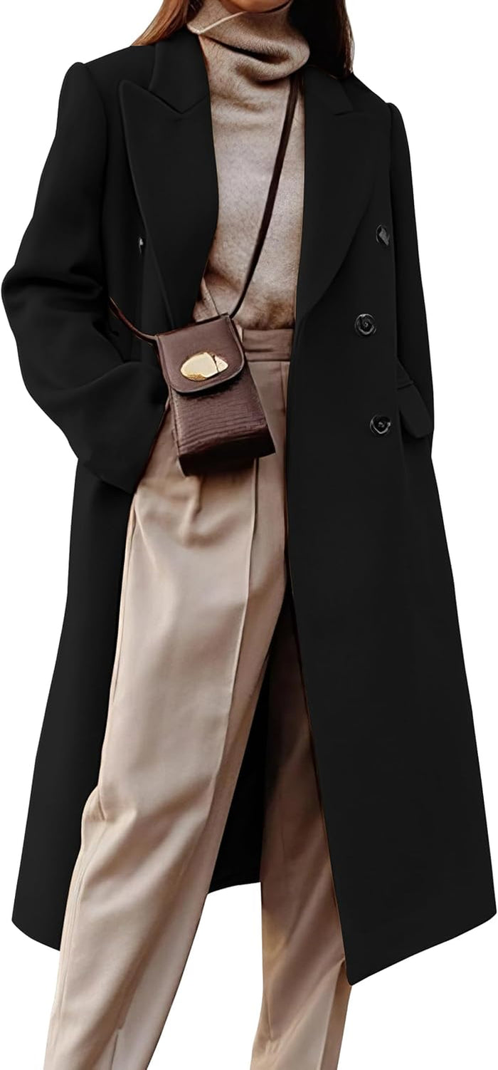 Trench Long À Double Boutonnage Pour Femme Automne Hiver