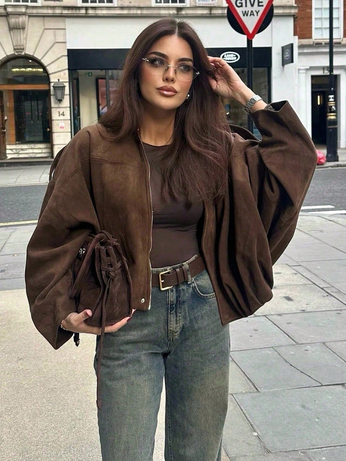 HLPHA Women'S Elegant Solid Color Faux Suede Aviator Jacket, Lightweight Basic Casual Autumn School & Commute Outerwear