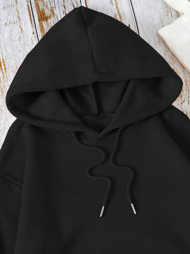 INAWLY Solid Kangaroo Pocket Drawstring Thermal Lined Hoodie,Long Sleeve Tops
