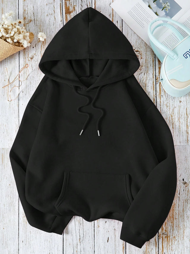 INAWLY Solid Kangaroo Pocket Drawstring Thermal Lined Hoodie,Long Sleeve Tops