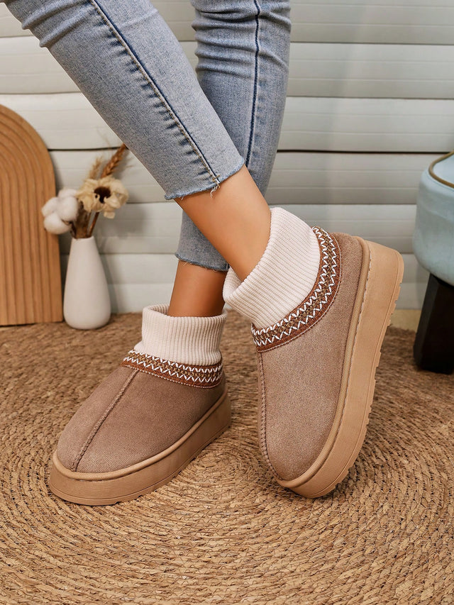 Vintage Knitted Sock Snow Boots for Women, Autumn/Winter Thick Sole Height-Increasing Thermal Lined Warm Outdoor Wear Slouchy Slip-On Slippers