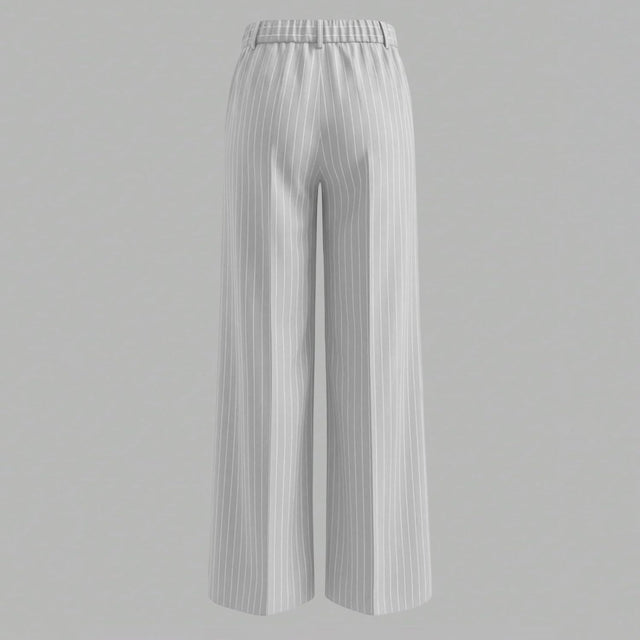 Pantalon Large Pour Femme, Taille Haute, Poches Droites À Rayures Fines