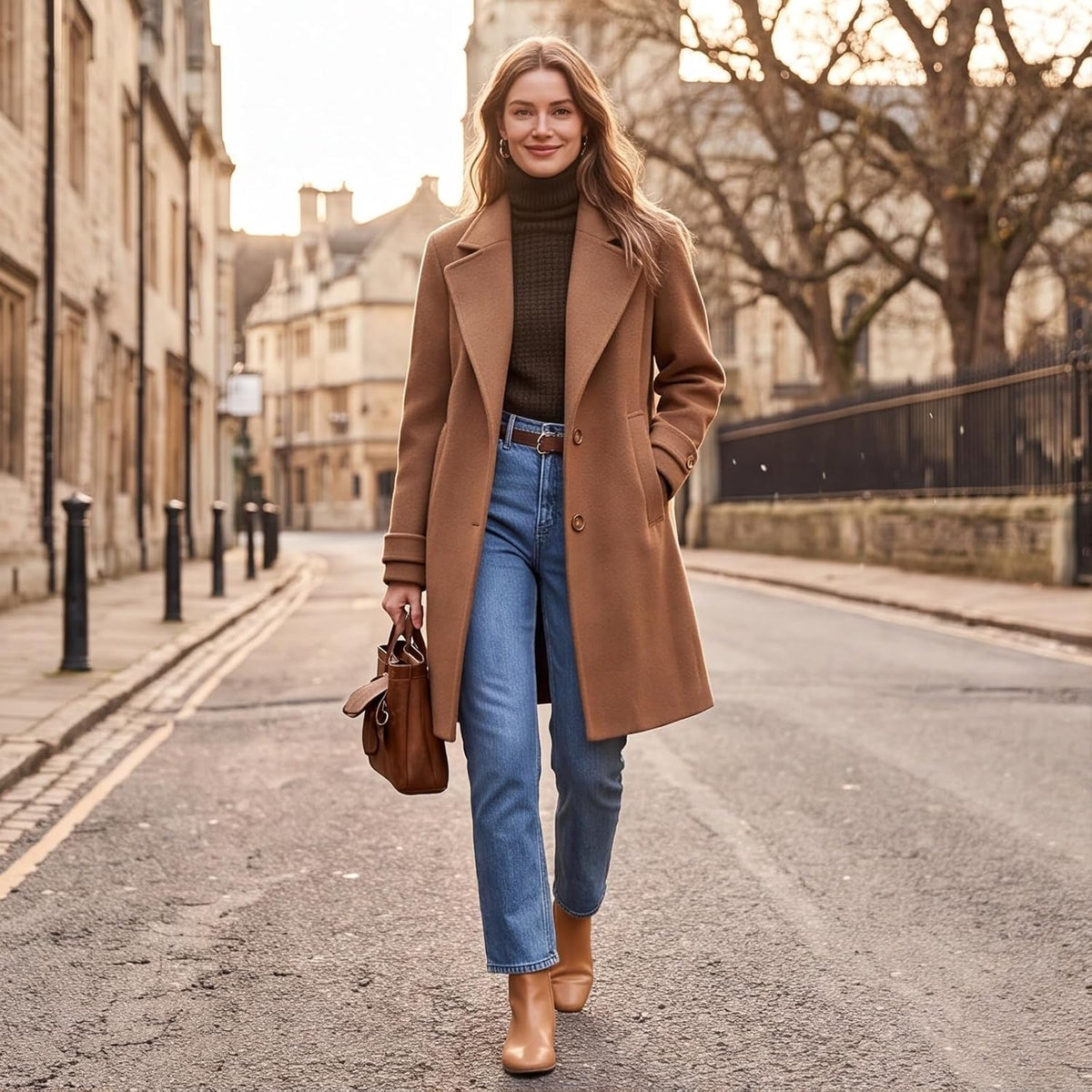 Manteau En Laine Pour Femme Avec Revers Mi-Long