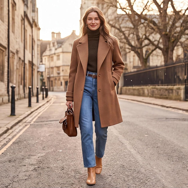 Manteau En Laine Pour Femme Avec Revers Mi-Long