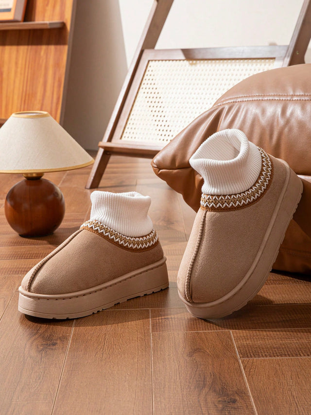 Vintage Knitted Sock Snow Boots for Women, Autumn/Winter Thick Sole Height-Increasing Thermal Lined Warm Outdoor Wear Slouchy Slip-On Slippers