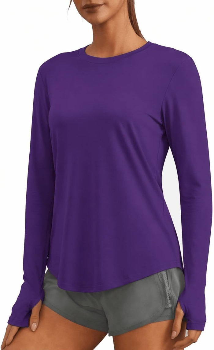 T-Shirt De Sport À Manches Longues Pour Femme Protection Solaire UPF 50 Séchage Rapide Chemise Fonctionnelle Respirante Haut De Sport Pour Fitness Yoga