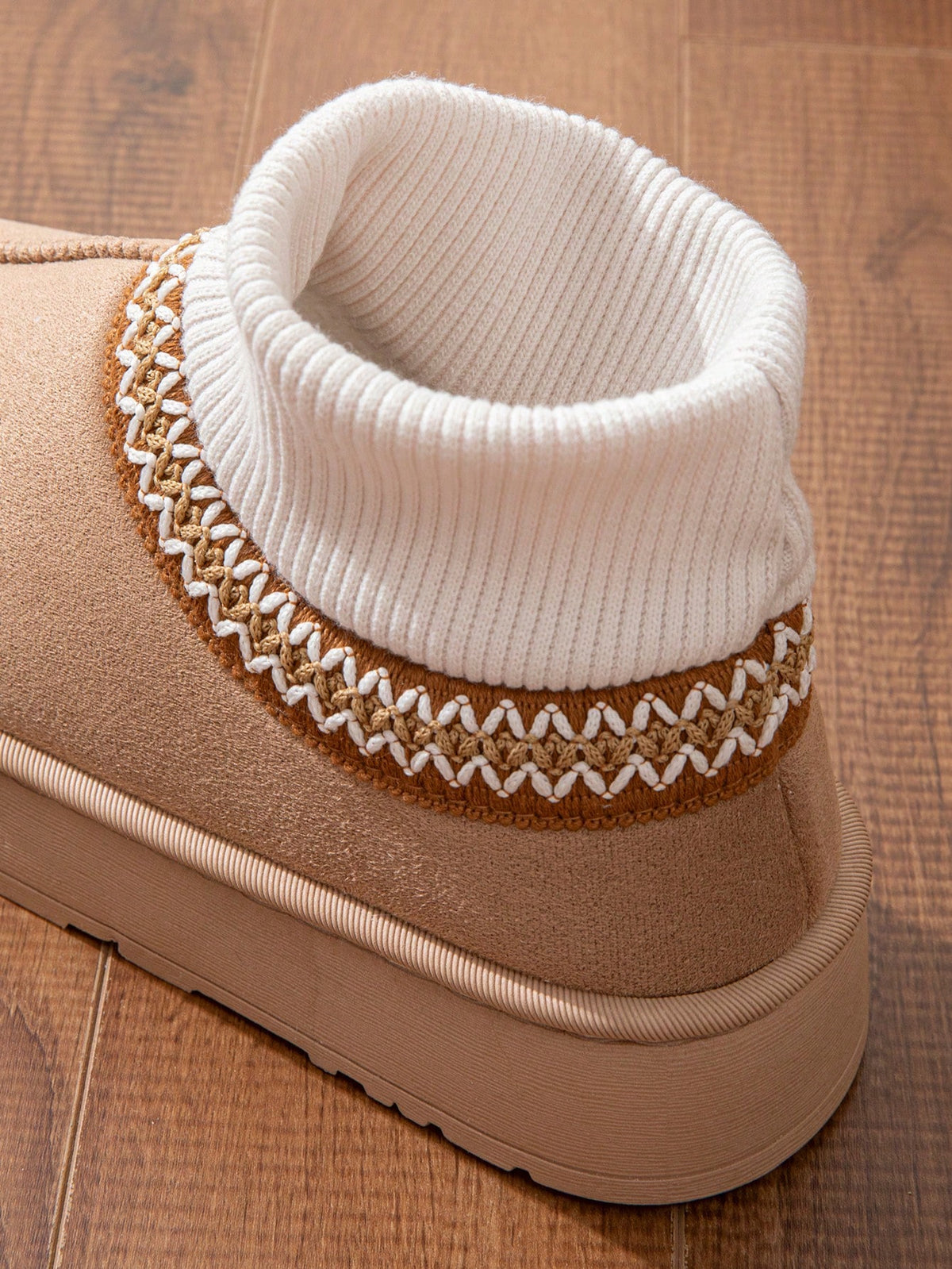 Vintage Knitted Sock Snow Boots for Women, Autumn/Winter Thick Sole Height-Increasing Thermal Lined Warm Outdoor Wear Slouchy Slip-On Slippers