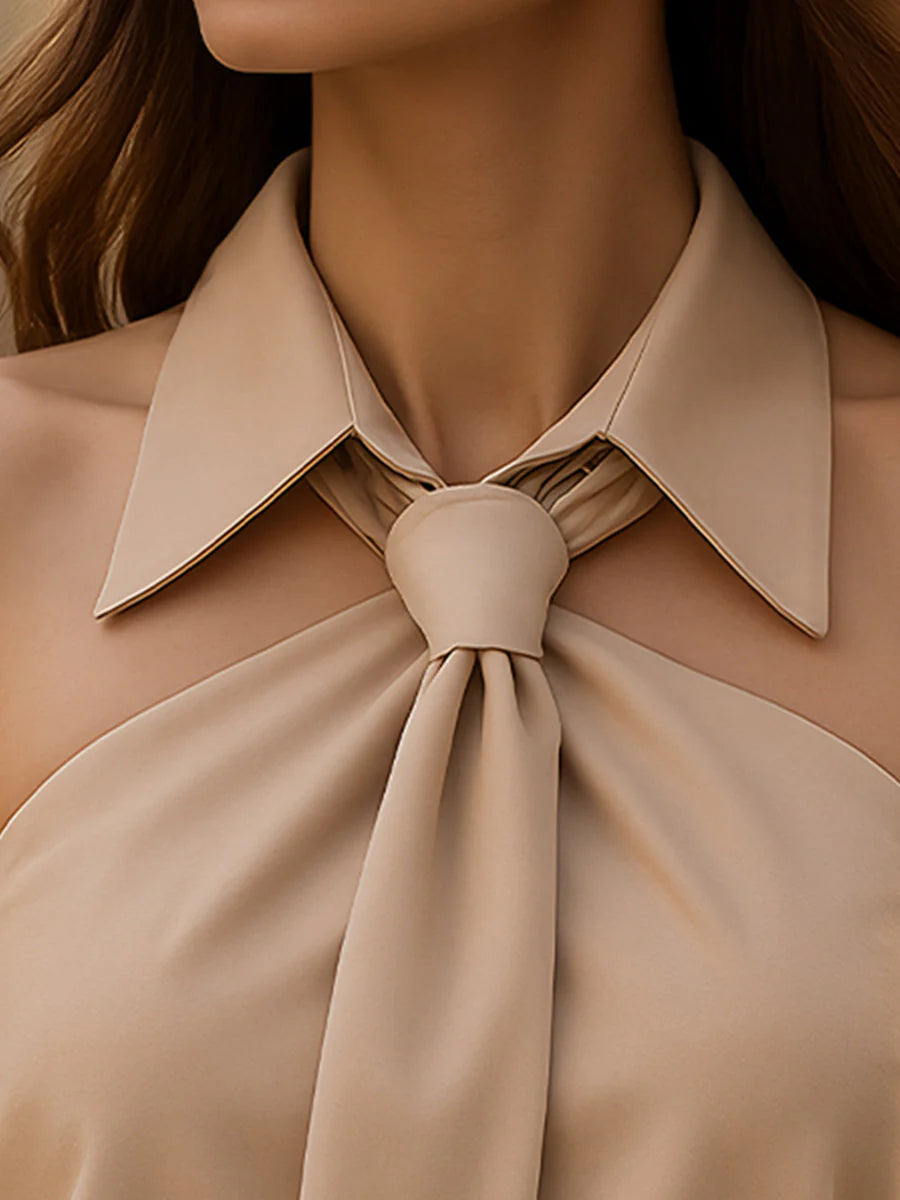 Blouse Élégante Sans Manches Pour Femme – Tissu Mélangé Avec Détail Noué