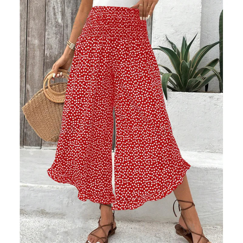 Pantalon Femme Fluide Taille Haute Jambes Larges Coupe Élégante Décontractée