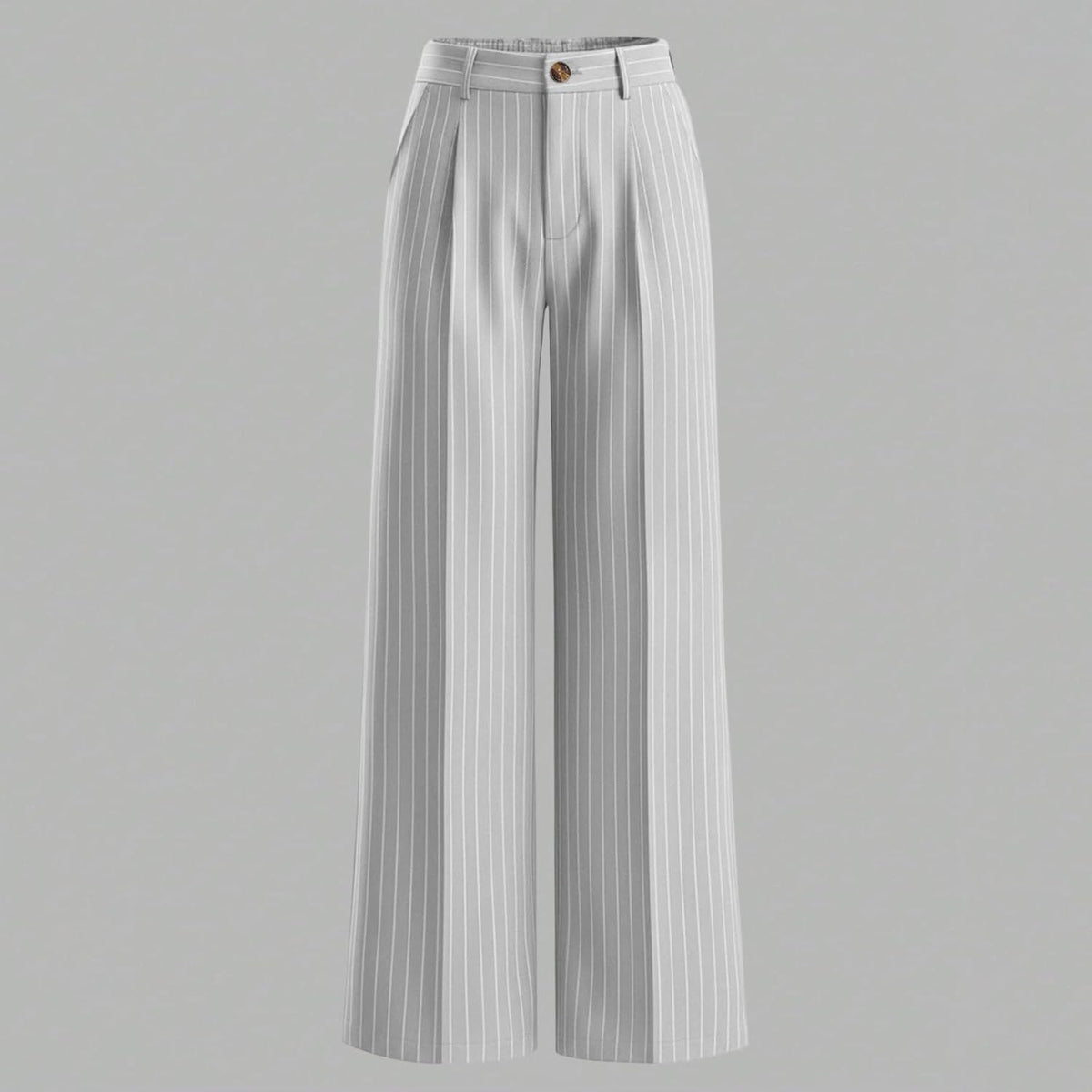 Pantalon Large Pour Femme, Taille Haute, Poches Droites À Rayures Fines