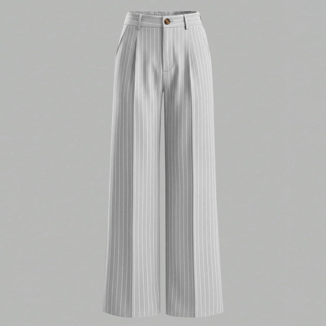 Pantalon Large Pour Femme, Taille Haute, Poches Droites À Rayures Fines