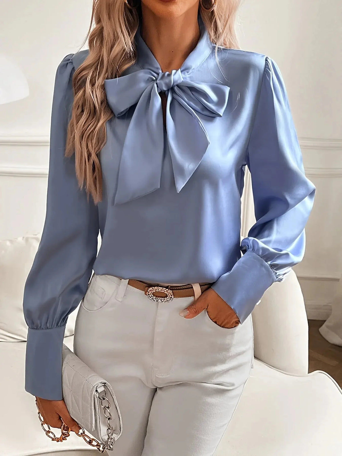 Satinchic - Blouse Satin Avec Col Nœud - Mode Féminine