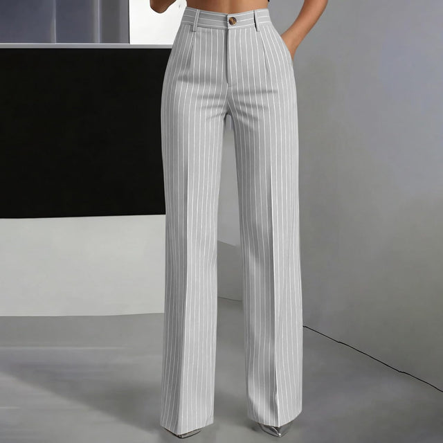 Pantalon Large Pour Femme, Taille Haute, Poches Droites À Rayures Fines