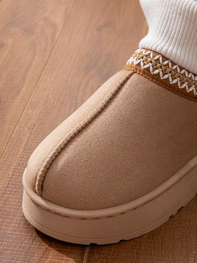 Vintage Knitted Sock Snow Boots for Women, Autumn/Winter Thick Sole Height-Increasing Thermal Lined Warm Outdoor Wear Slouchy Slip-On Slippers