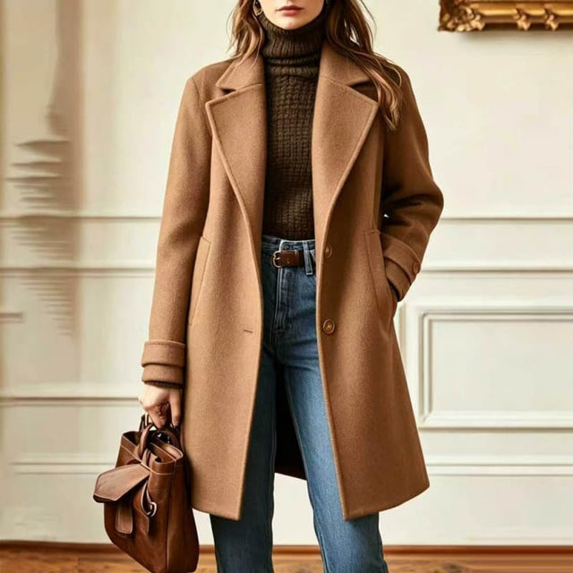 Manteau En Laine Pour Femme Avec Revers Mi-Long
