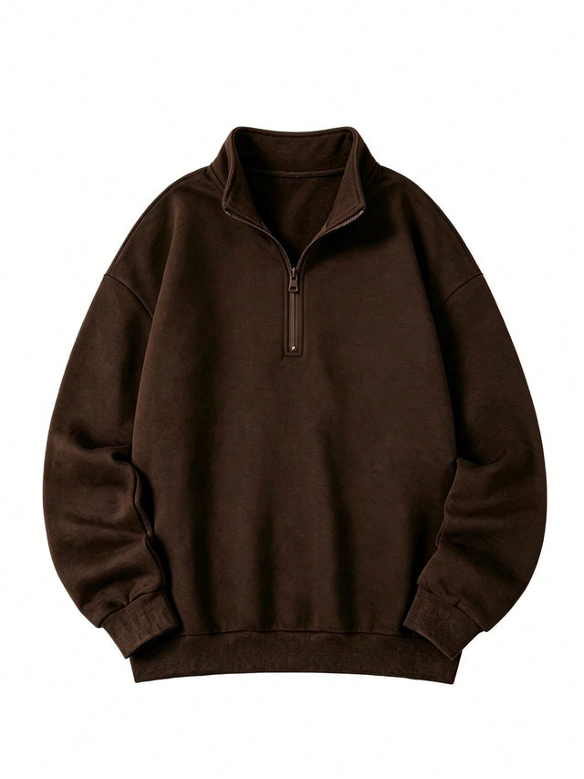 Women'S Brown Half Zip Sweatshirt, Oversized Pullover Long Sleeve Casual Top, Fall Outfit for Women, Winter Clothes for Women, Cozy Streetwear
