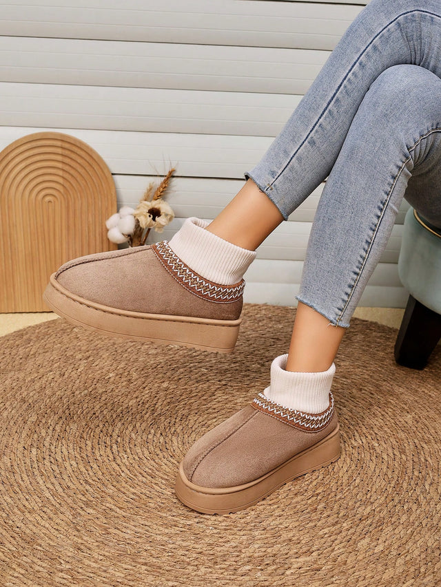 Vintage Knitted Sock Snow Boots for Women, Autumn/Winter Thick Sole Height-Increasing Thermal Lined Warm Outdoor Wear Slouchy Slip-On Slippers