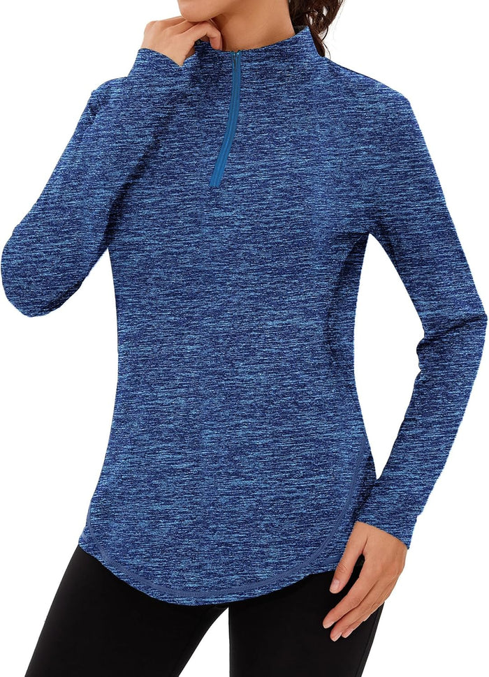 Haut Running Femme Manches Longues Col Zippé Séchage Rapide