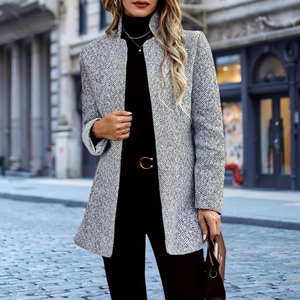 Veste Blazer Élégante Femme À Texture – Col Montant