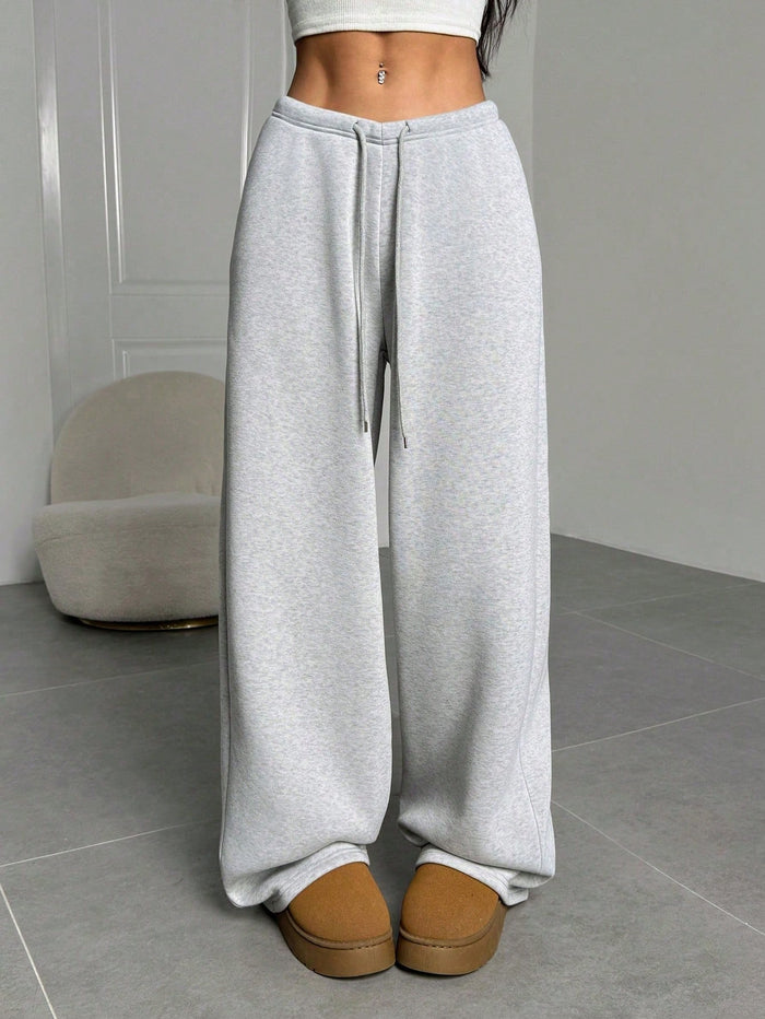 Ezwear Women'S Casual Basics Baggy Simple Solid Color Loose Wide Leg Sweatpants Graduation Back to School Teacher Outfits Work Lounge Light Grey Winter Gym
