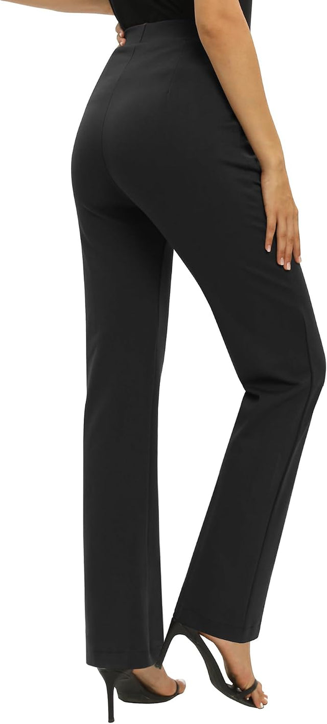 Femmes Bureaux Casual Jambes Droites Élastique Travail Pantalons Taille Haute Pantalons Avec Poches