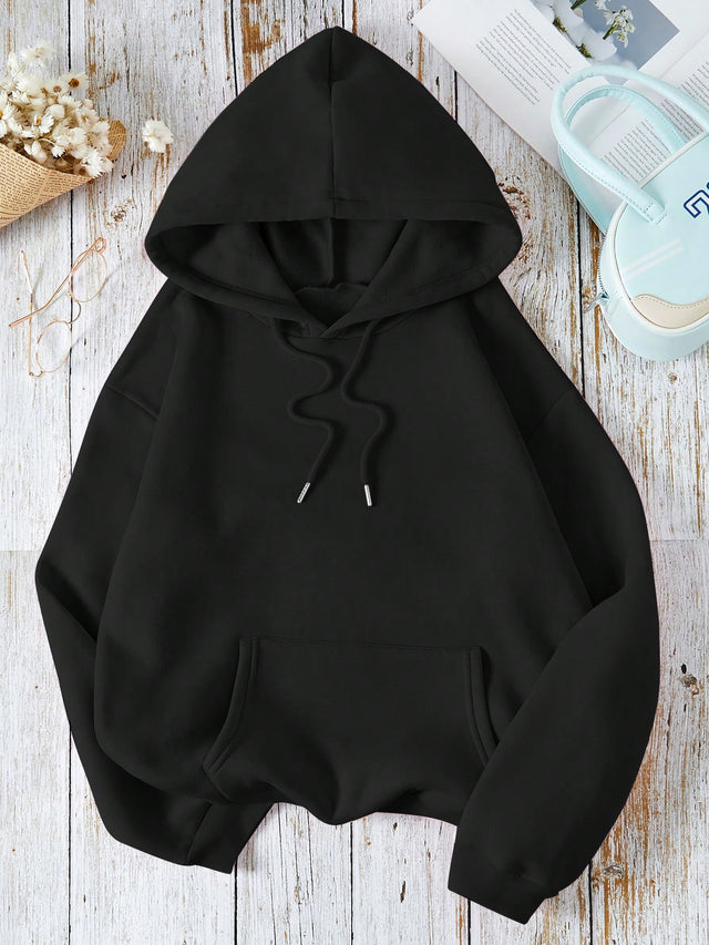 INAWLY Solid Kangaroo Pocket Drawstring Thermal Lined Hoodie,Long Sleeve Tops