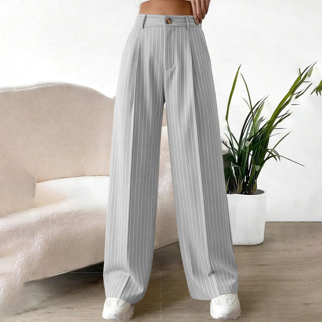 Pantalon Large Pour Femme, Taille Haute, Poches Droites À Rayures Fines