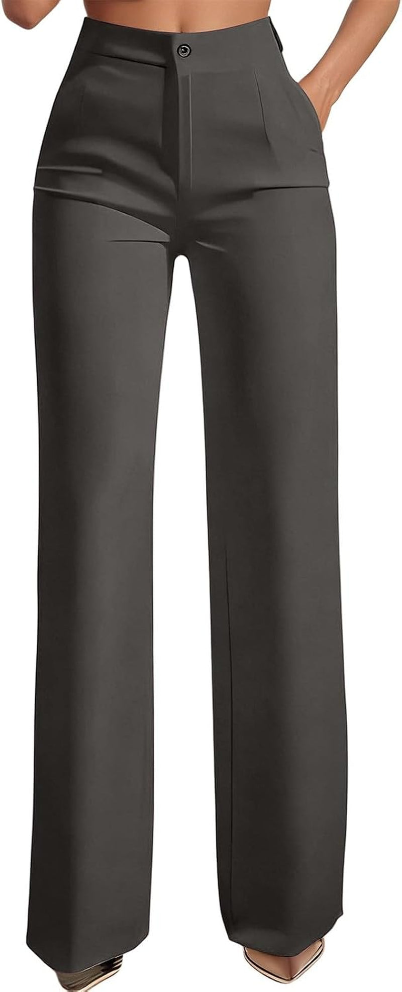 Pantalon De Travail Femme Fluide Chic Et Elegant Taille Haute Pantalon À Jambes Large Décontracté Couleur Unie Pantalons De Loisirs Affaires Pants Respirant Pour Le Travail Et Le Bureau