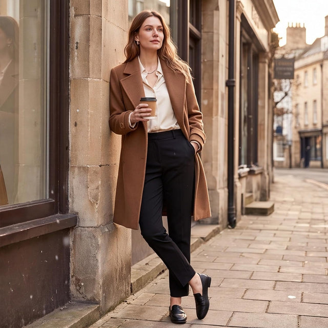 Manteau En Laine Pour Femme Avec Revers Mi-Long