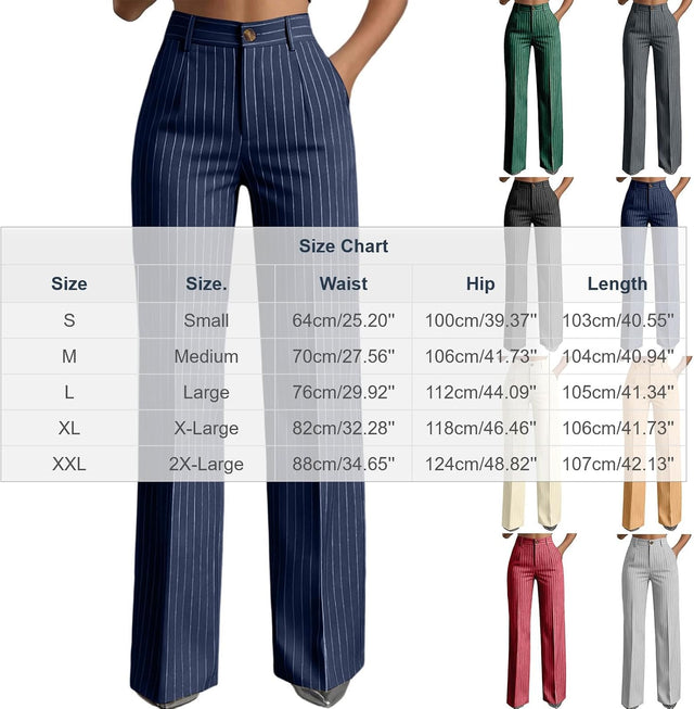 Pantalon Large Pour Femme, Taille Haute, Poches Droites À Rayures Fines