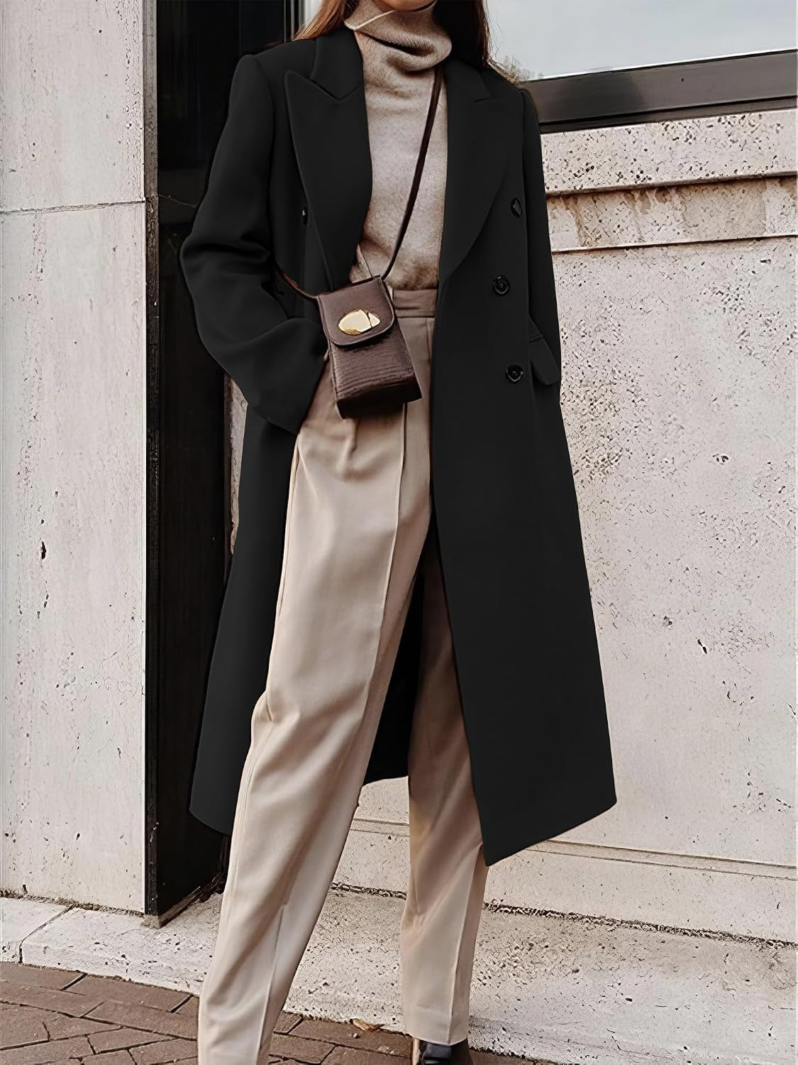 Trench Long À Double Boutonnage Pour Femme Automne Hiver